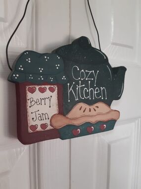 *3 for $20* Cozy Kitchen Berry Jam Decorative Hanging Sign - Teal, Red, Cream